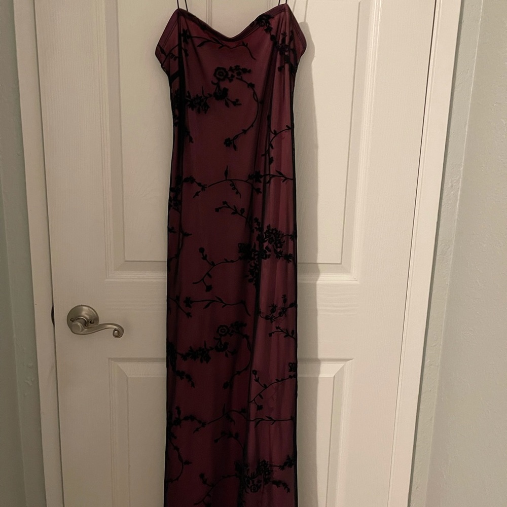 Purple and black long evening dress